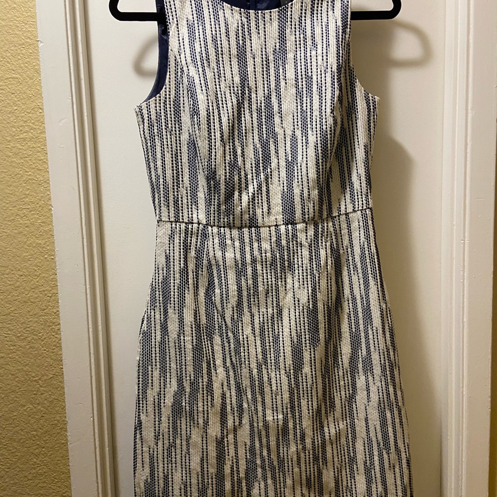 J Crew Tweed Blue and White Sleeveless Midi Dress Size 6 - Picture 3 of 6